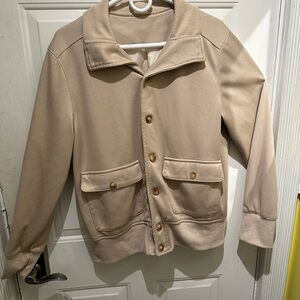 Beige Button-Up Jacket.                                 Men’s lightweight coat.